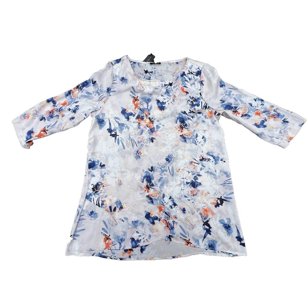 The Limited Women’s Lightweight White Blue Coral Flowy Floral Abstract Blouse Lg